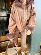 Shauna Faux Suede Bomber - Choc