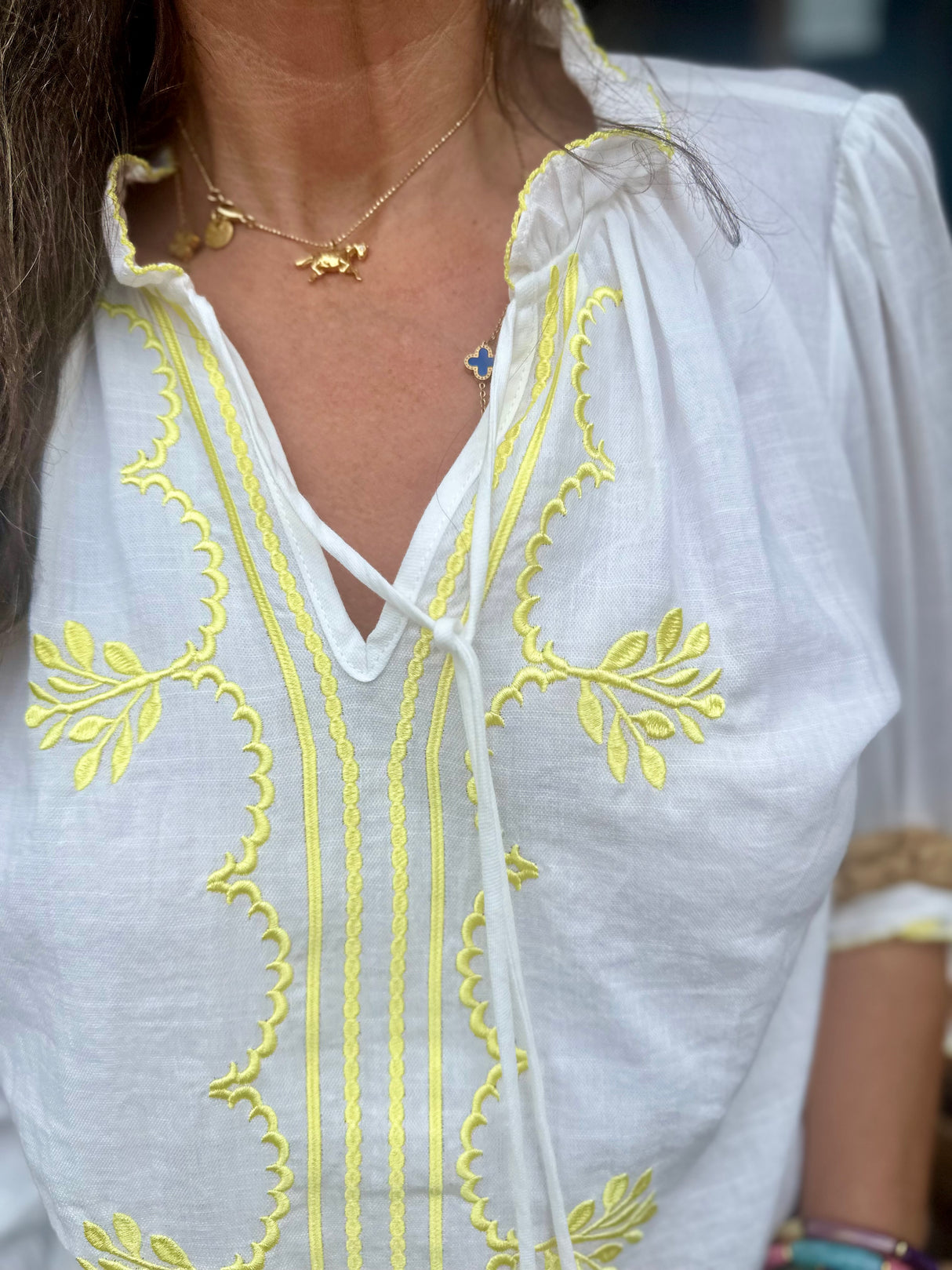 Clio Embroidered Blouse - White/Lemon