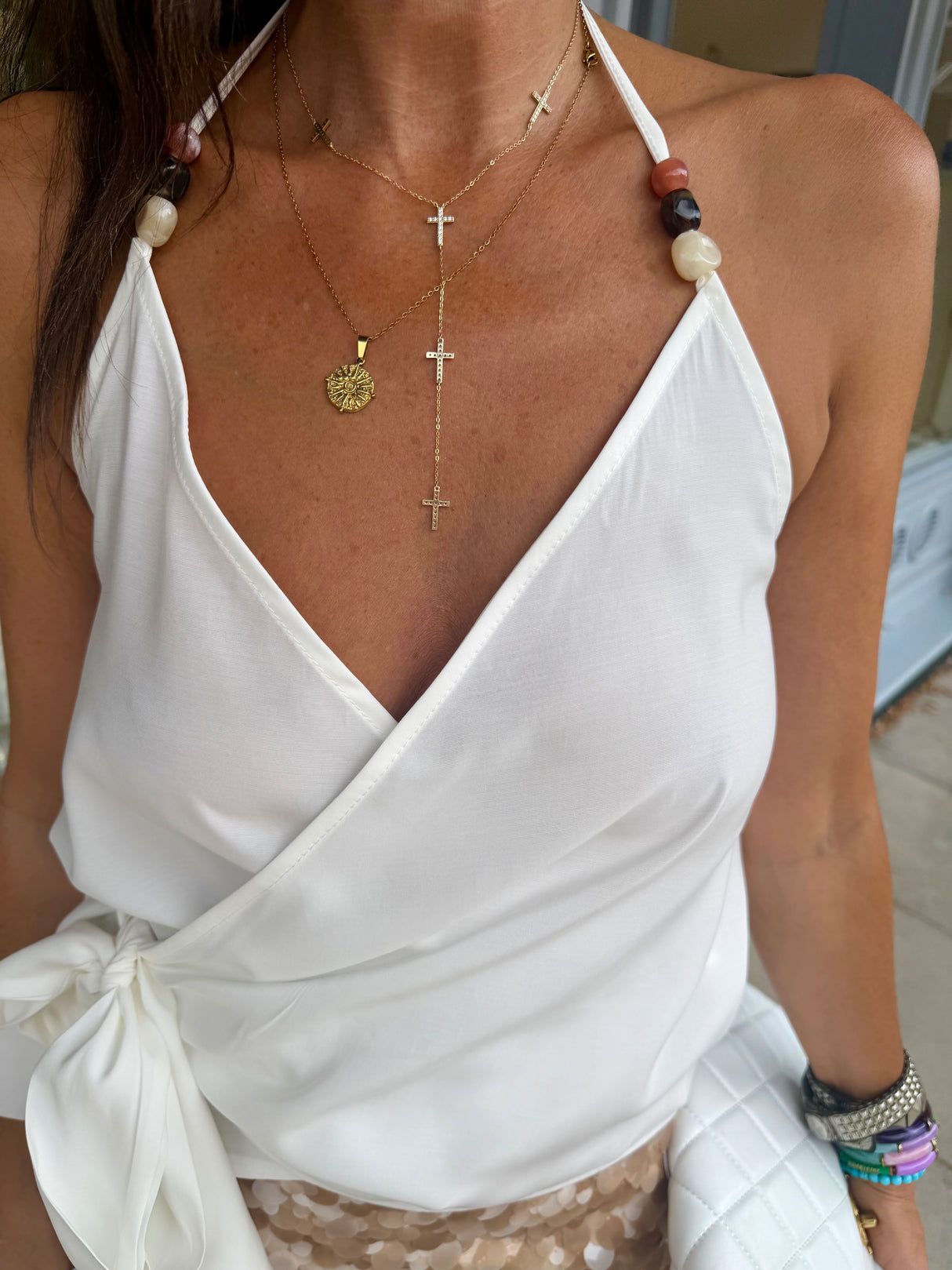Cora Beaded Halter top - Ecru