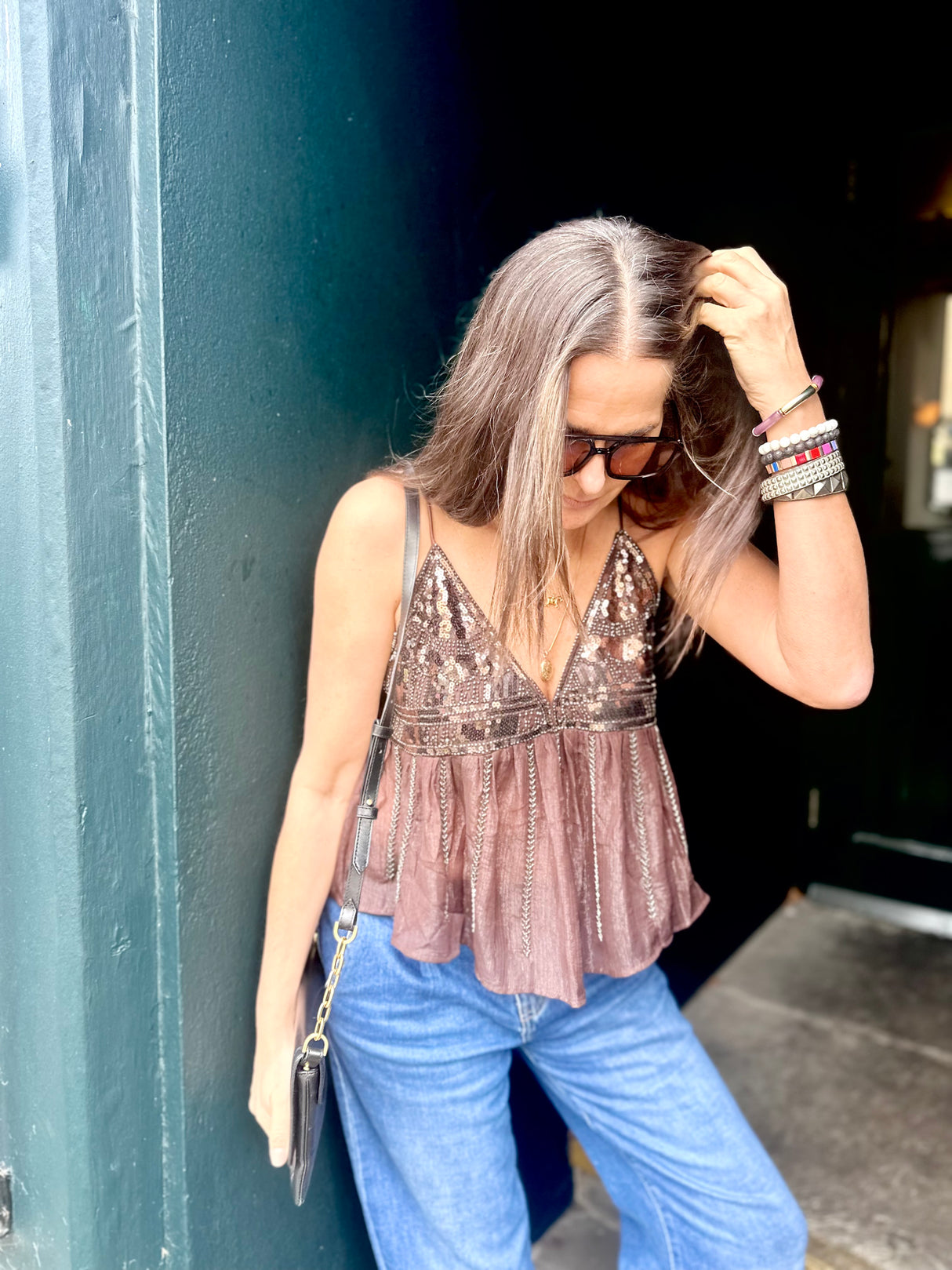 Liza Sequin Camisoles - Chocolate