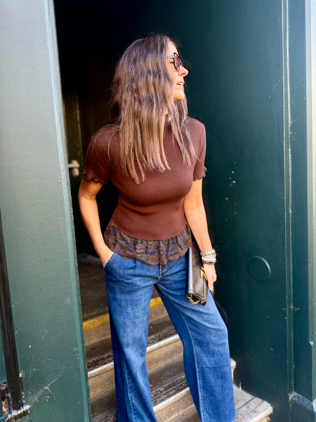 Ophelia Short Sleeve Turtleneck - Chocolate