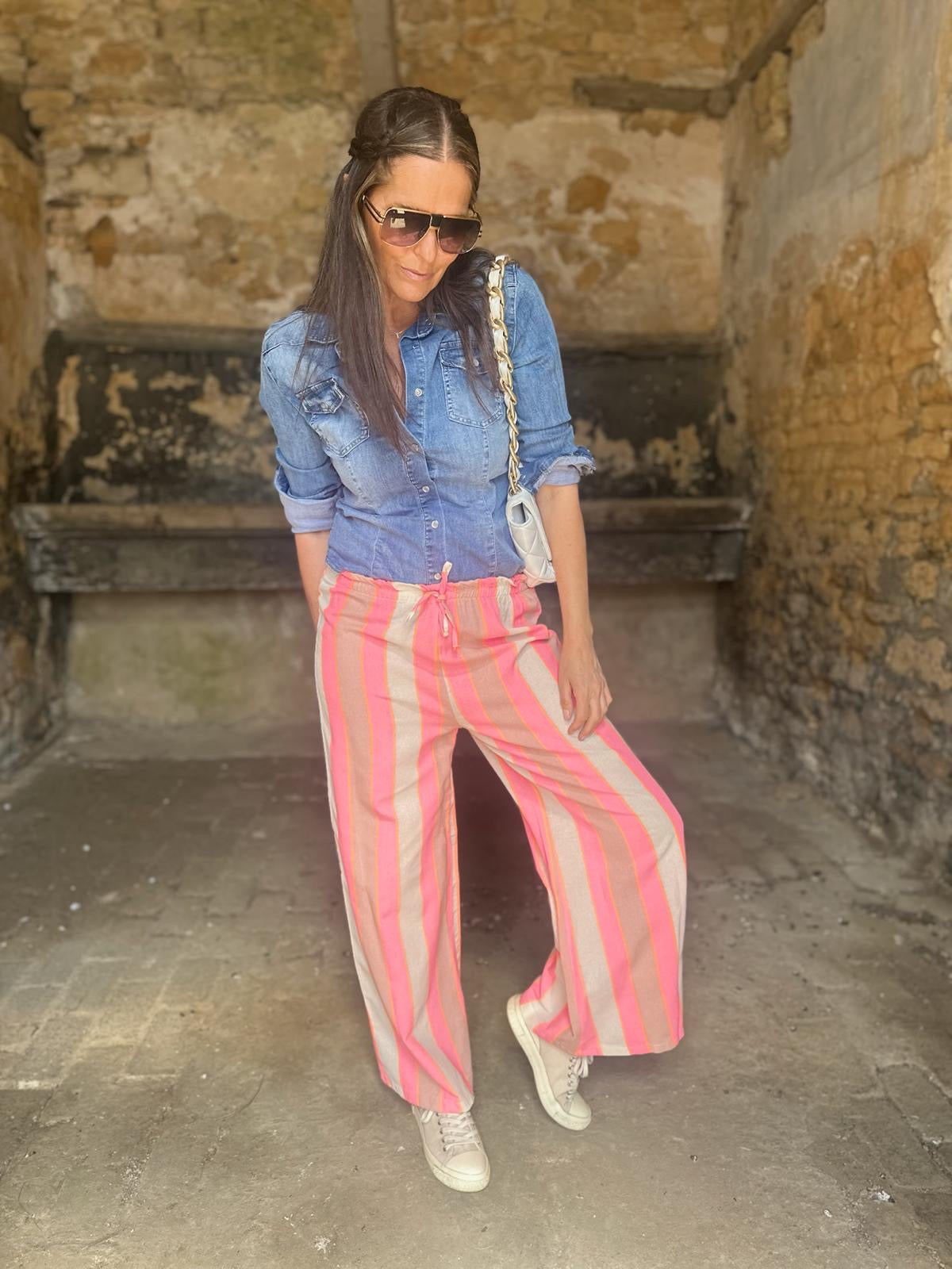 Summer Stripe Trouser - Neon Pink