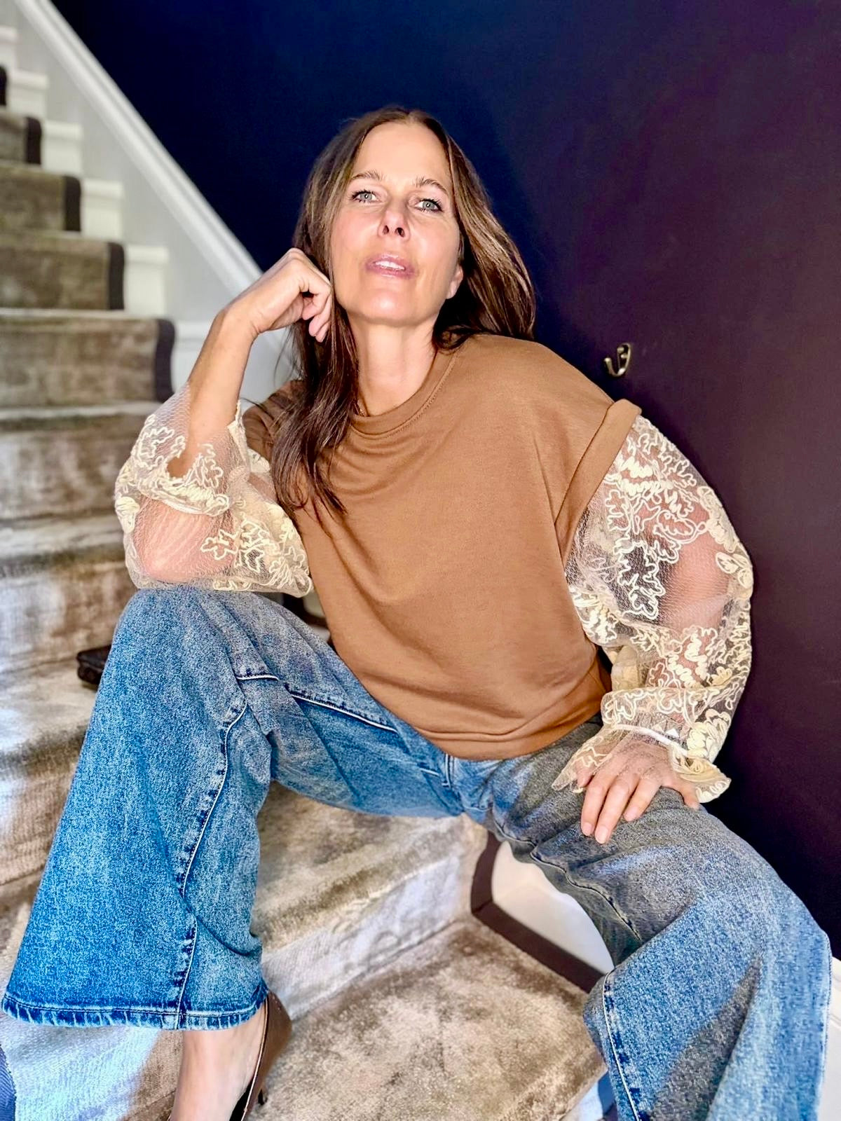 Frost Lace Sleeve Sweatshirt - Coffee **LIMITED EDITION**