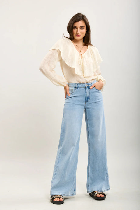 Cags Wide Leg Denim with Embroidery
