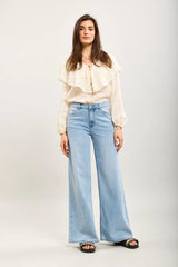 Cags Wide Leg Denim with Embroidery