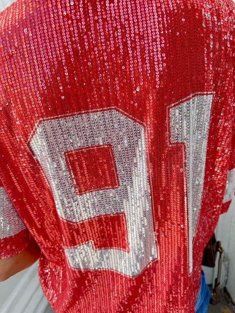 Sequin NFL Inspired Top - Red