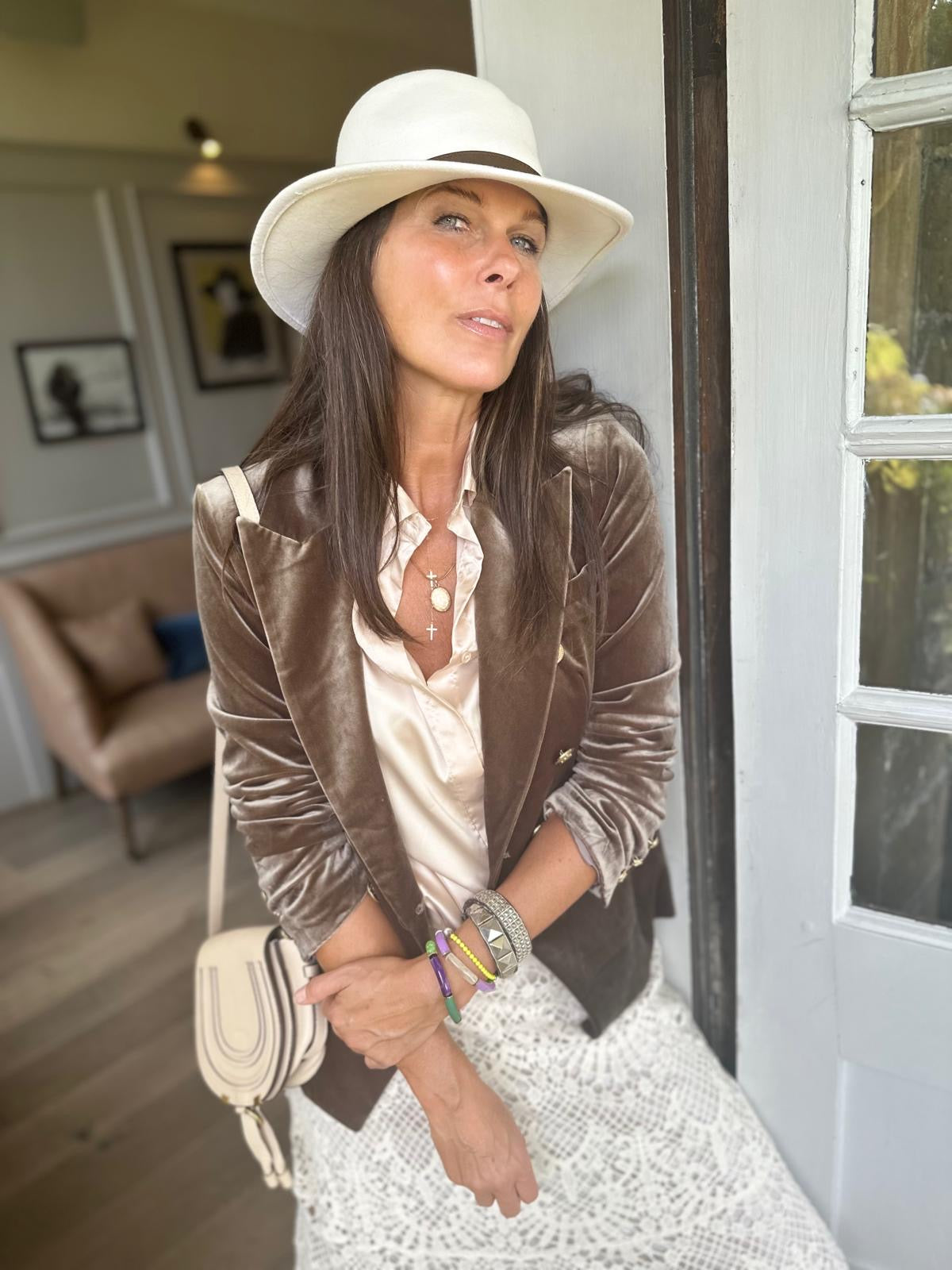 Blazer Victoria de terciopelo con efecto hongo