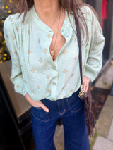 Greta Printed Blouse - Mint