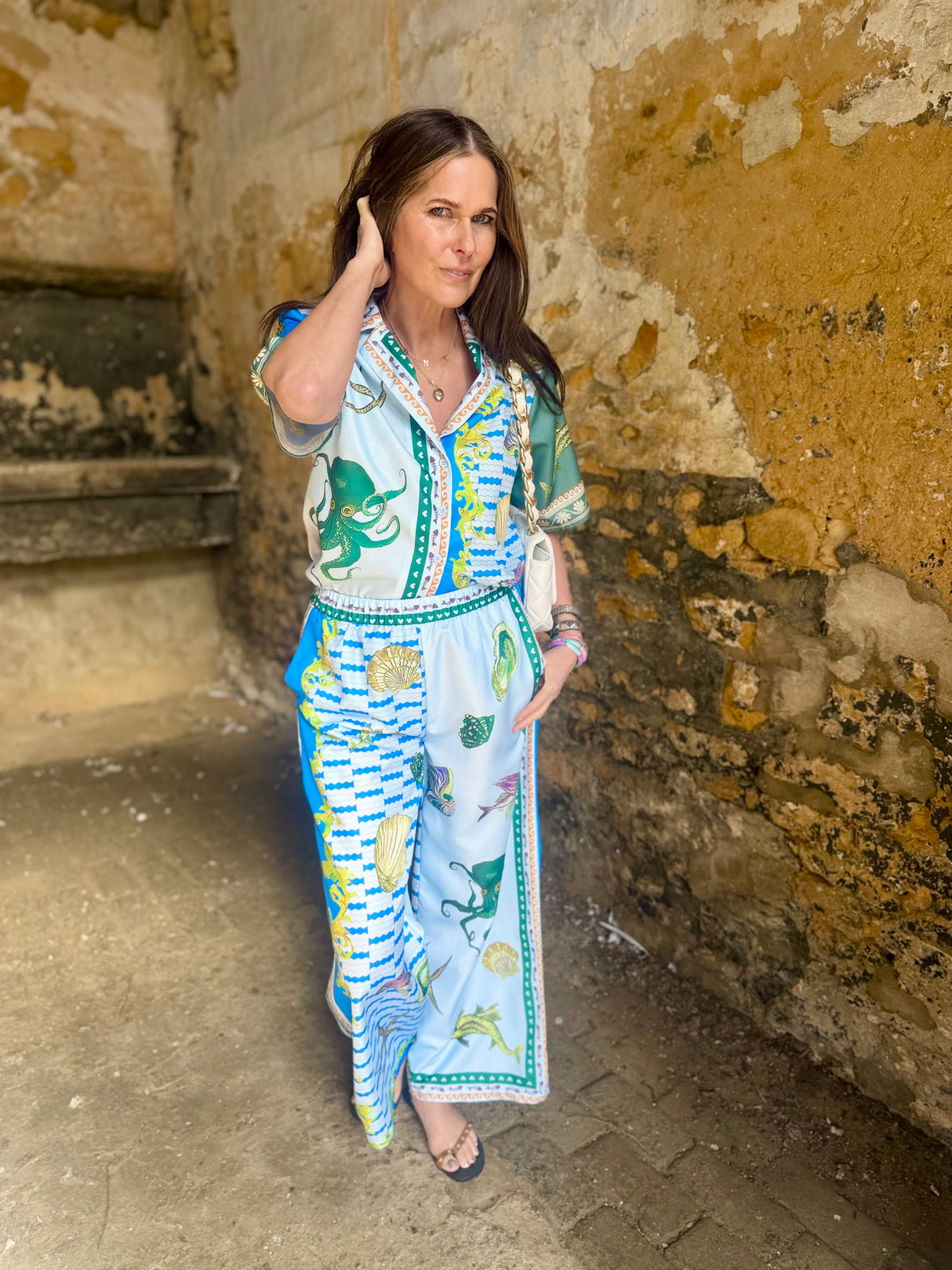 Praia Printed Trouser Set - Blue