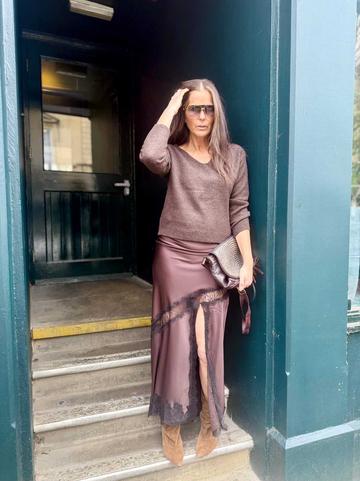 Highland Satin Lace Skirt - Chocolate