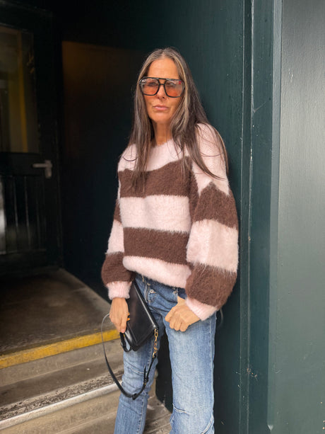 Freddie Stripe Knit - Baby Pink/Choc