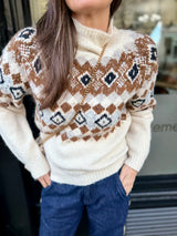 Yule Printed Turtleneck -  Cream