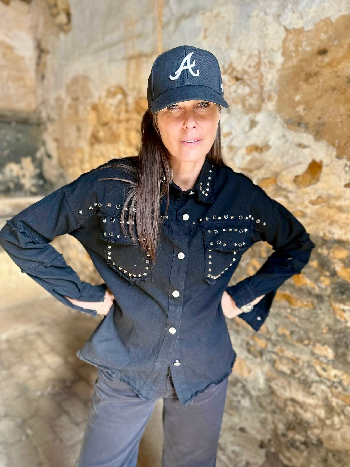 Chaqueta cargo con tachuelas Rocky - Negra