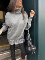 Arabella Lace Roll Neck Jumper - Grey