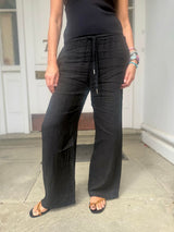 Linen Drawstring Pant - Black