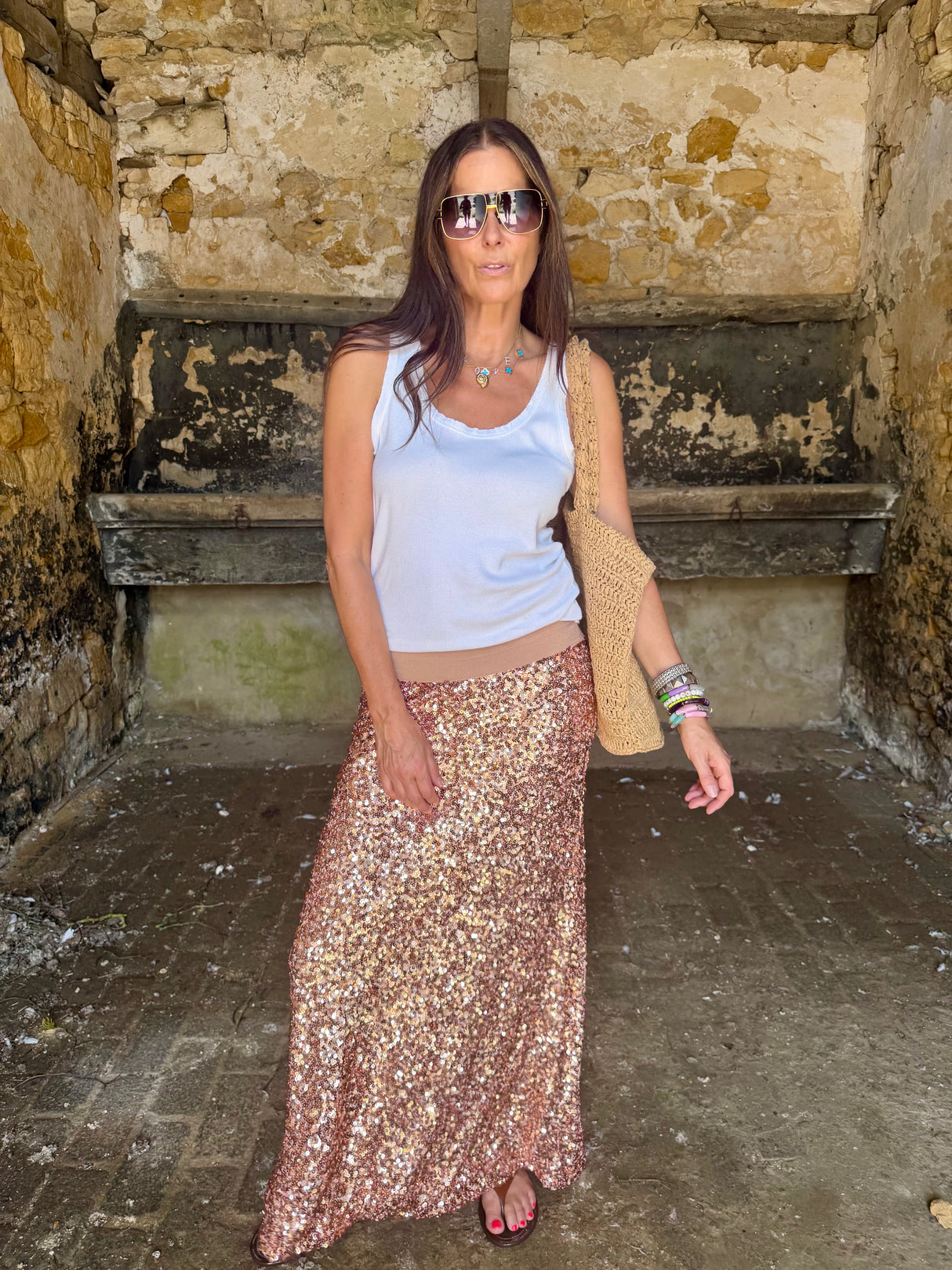 Seline Sequin Skirt - Rose Gold