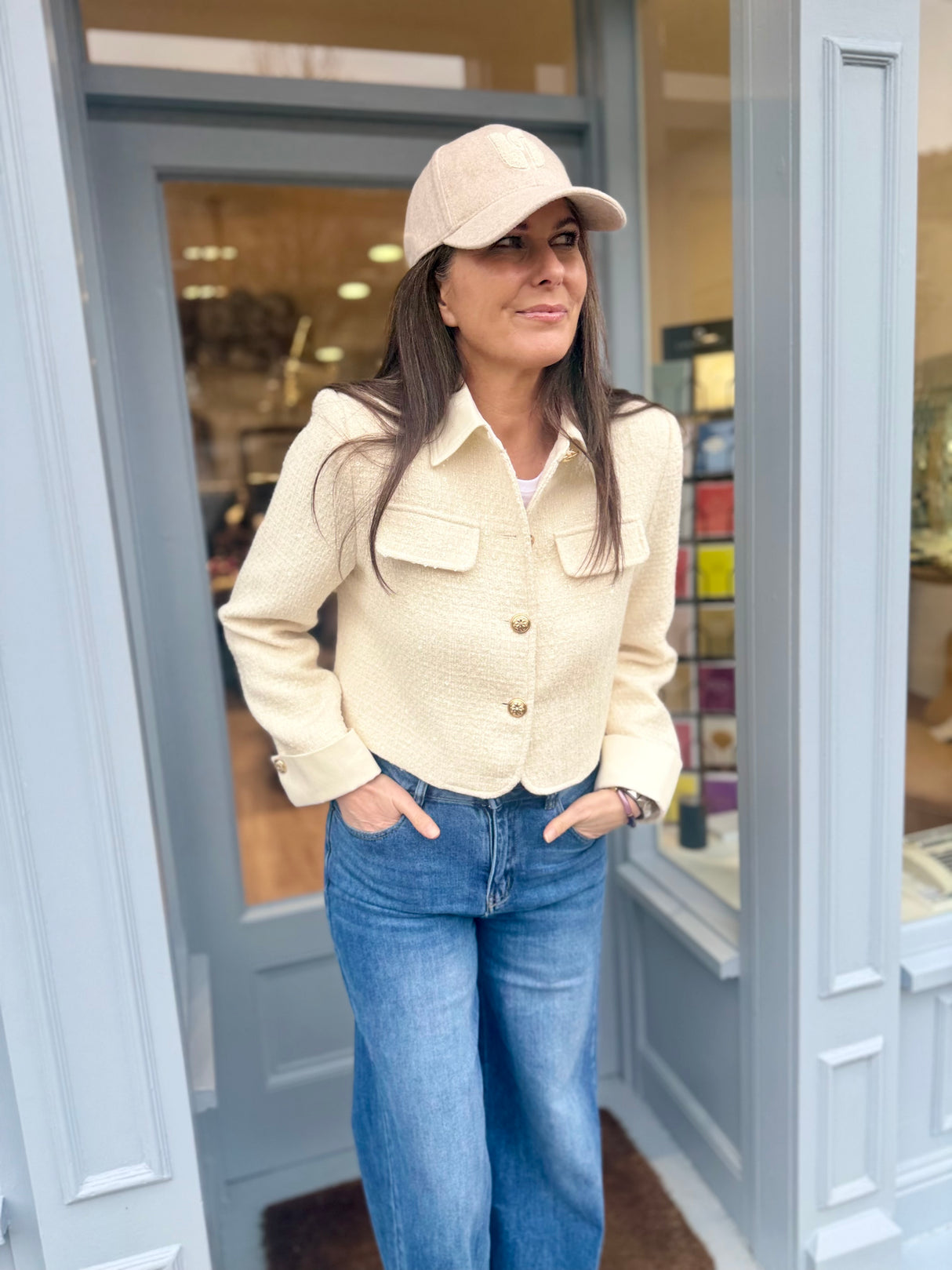 Verity Sequin Cropped Jacket - Ecru