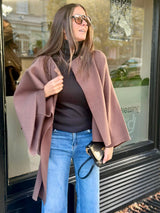 Fliss Knitted Cape with Scarf - Chocolate