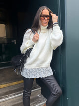 Arabella Lace Roll Neck Jumper - Cream