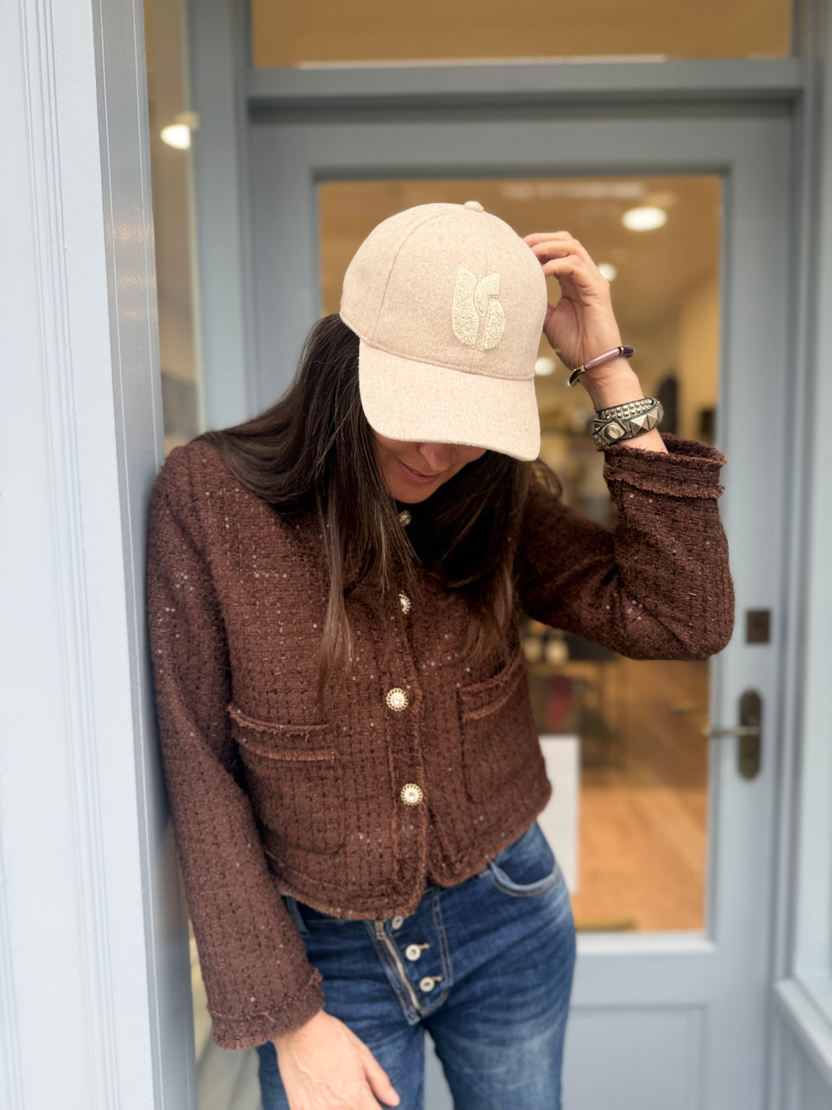 Cecile Cropped Tweed Jacket - Chocolate