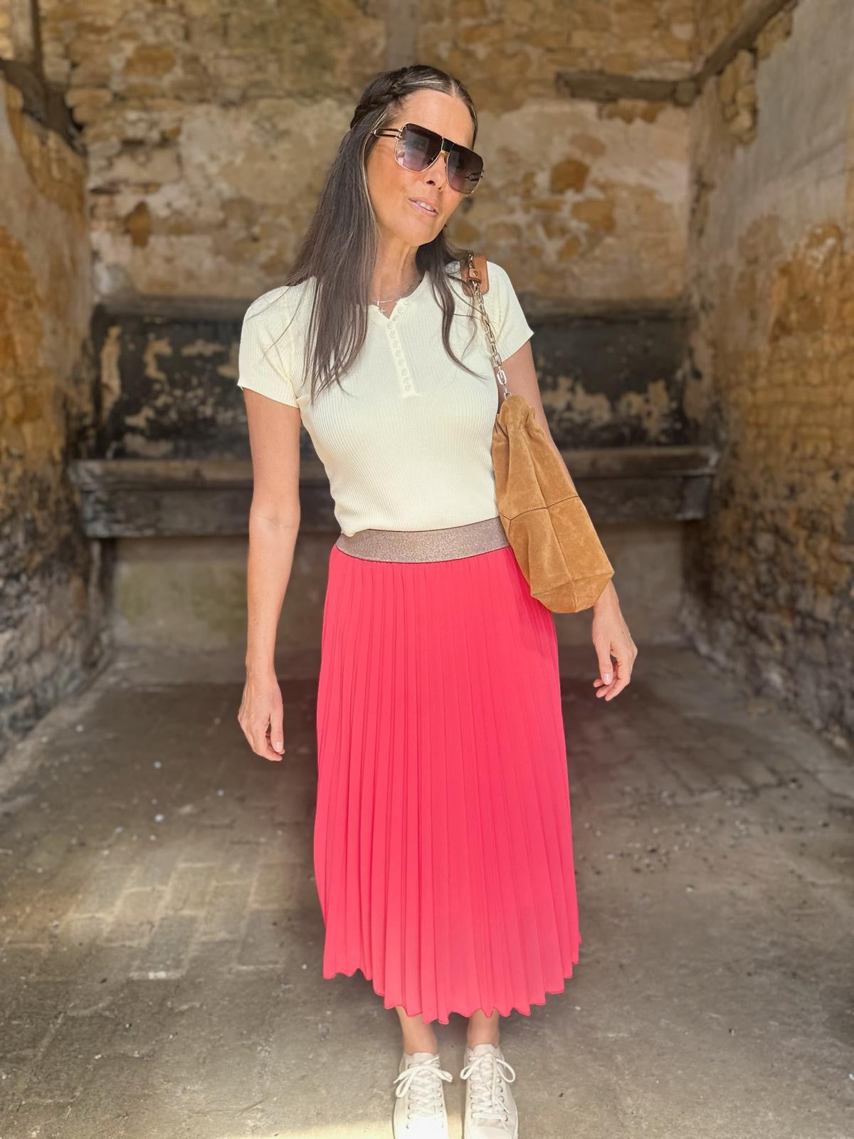 Kaia Midi Skirt - Neon Pink