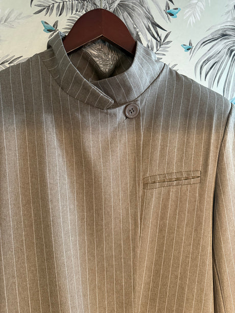 Pinstripe Funnel Neck Blazer - Biscuit