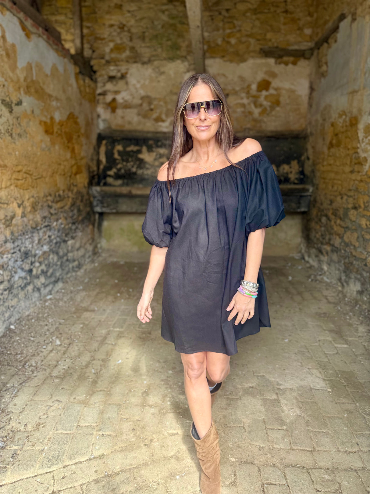 Off The Shoulder Dress- Black