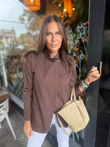 Pinstripe Funnel Neck Blazer - Chocolate