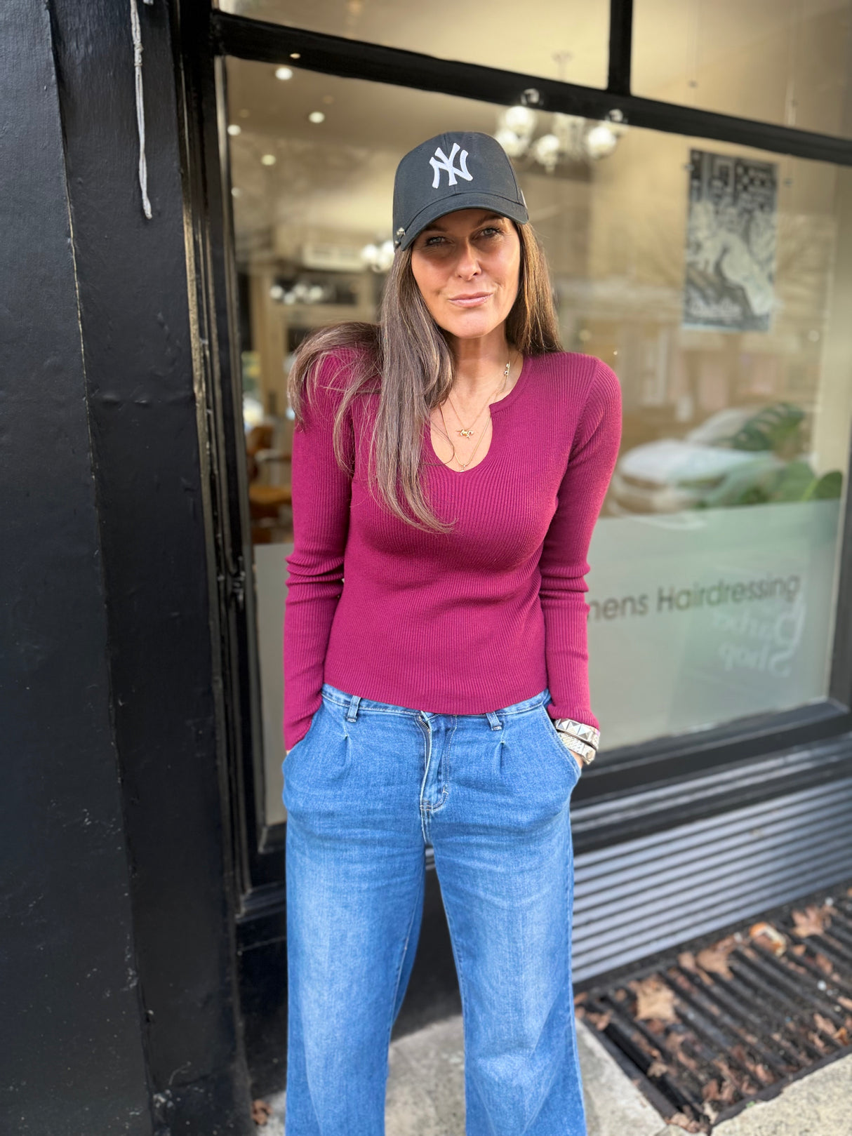 Wallis Open Neck Knit - Claret