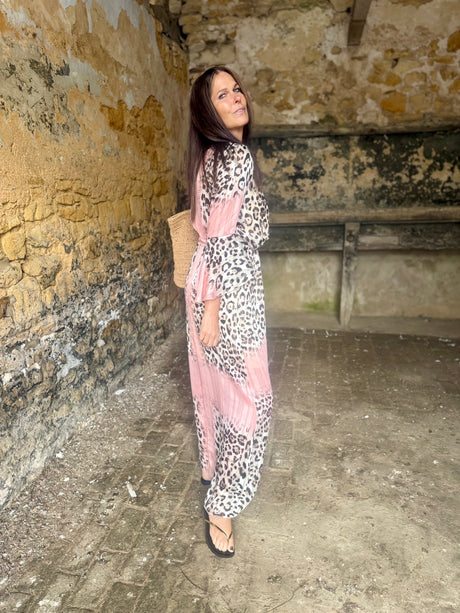 Grace Animal Print Maxi Dress - Pink