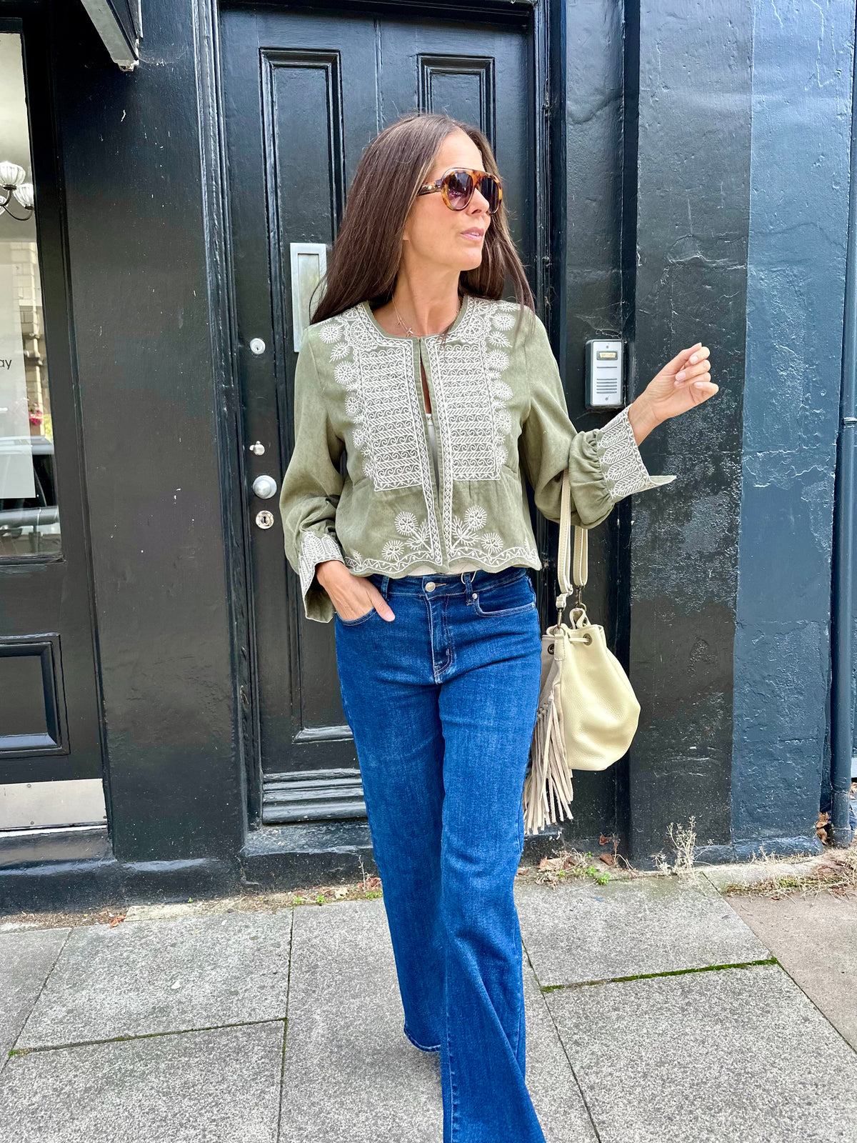 Oriana Embroidered Jacket - Khaki