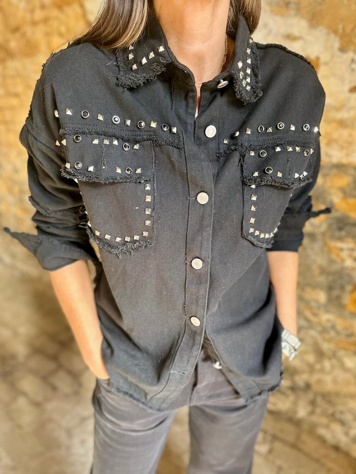 Chaqueta cargo con tachuelas Rocky - Negra