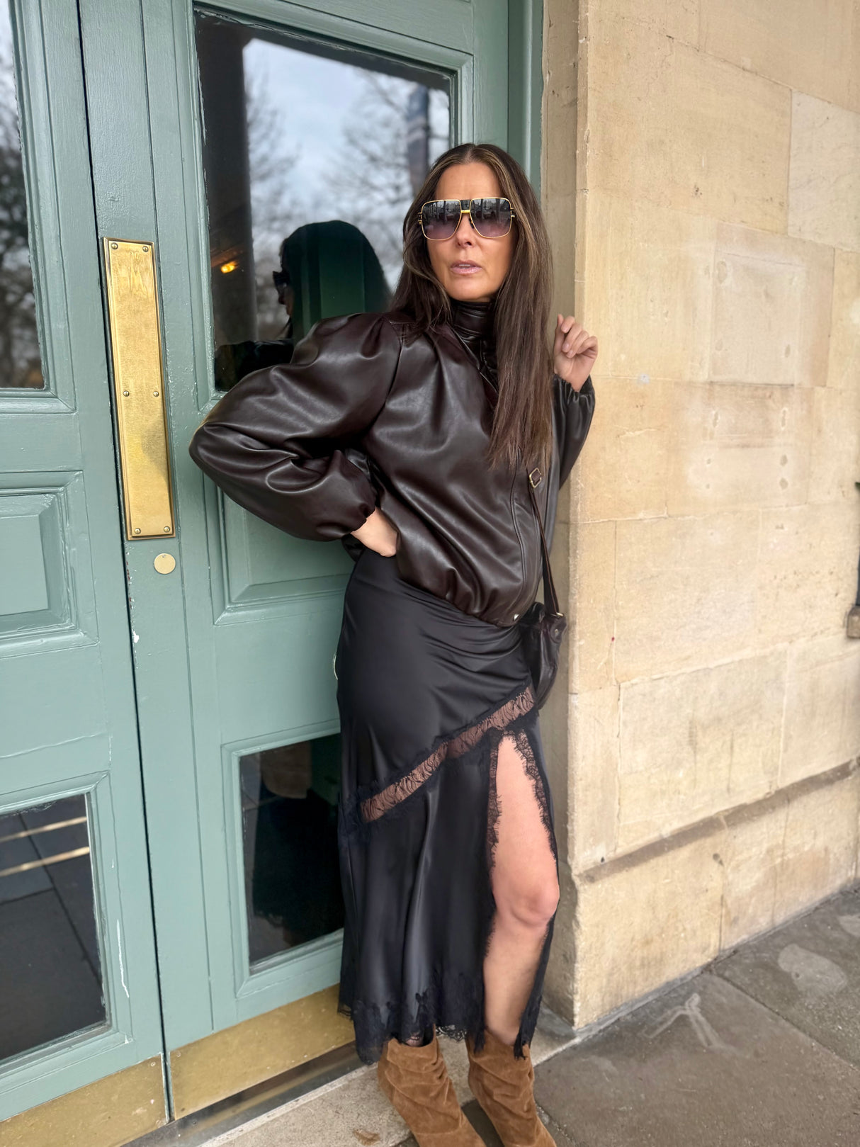 Highland Satin Lace Skirt - Black