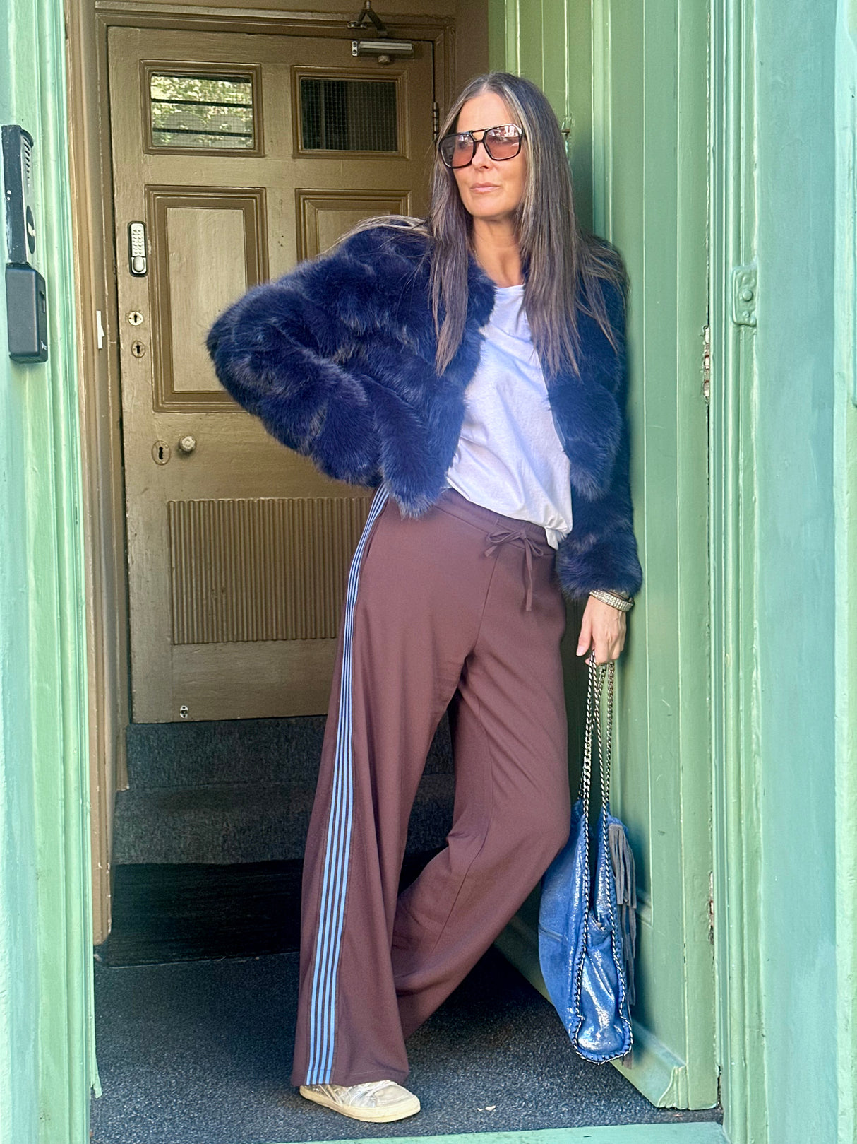 Millie Stripe Pant - Chocolate/Blue