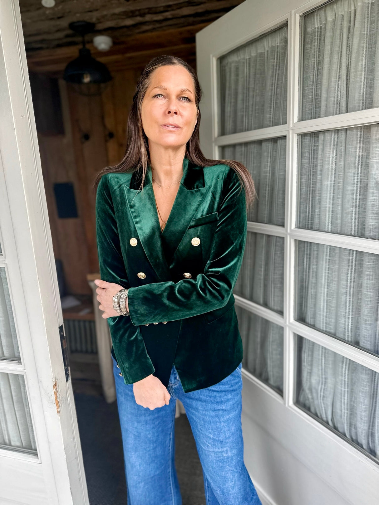 Blazer Victoria de terciopelo verde esmeralda