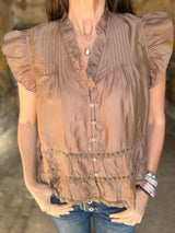 Arden Ruffle Blouse - Chocolate