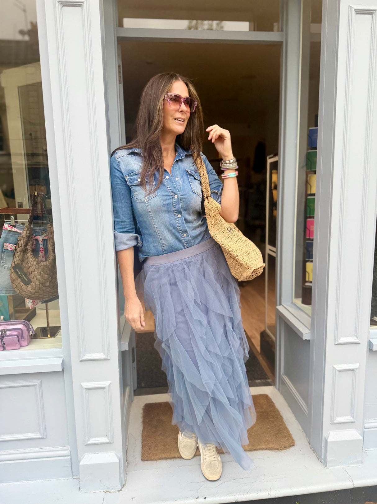 Rosalie Tulle Midi Skirt - Dusty Blue