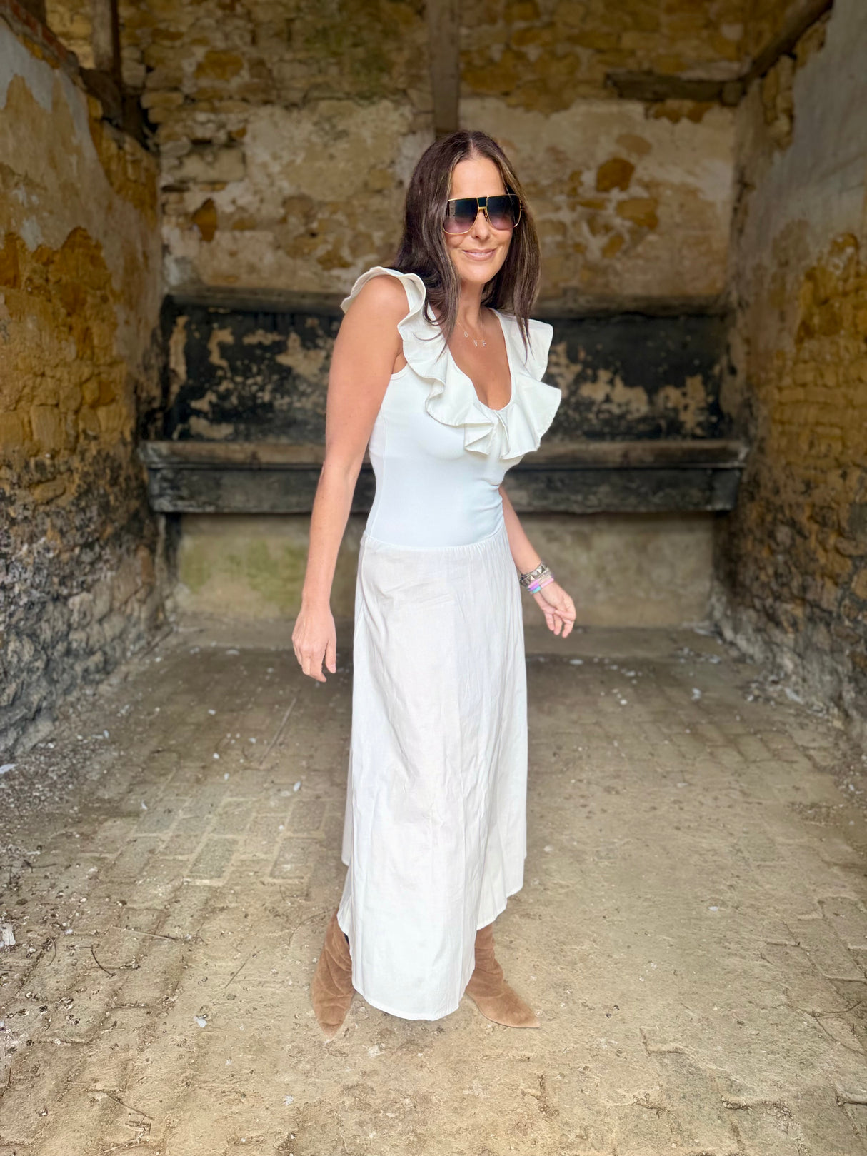 Jenna Ruffle Strap Dress - White