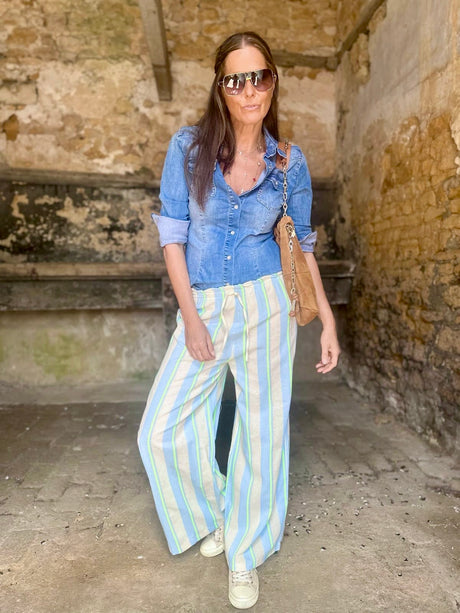 Summer Stripe Trouser - Sky Blue