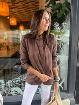 Pinstripe Funnel Neck Blazer - Chocolate