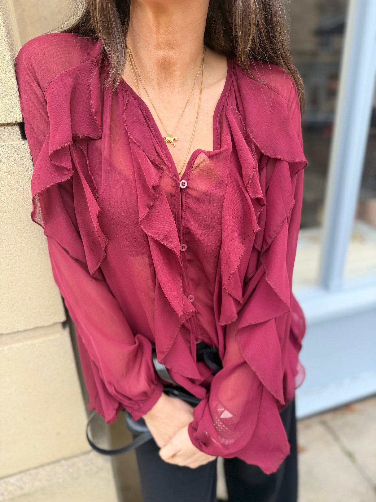 Ruby Ruffle Blouse - Cherry