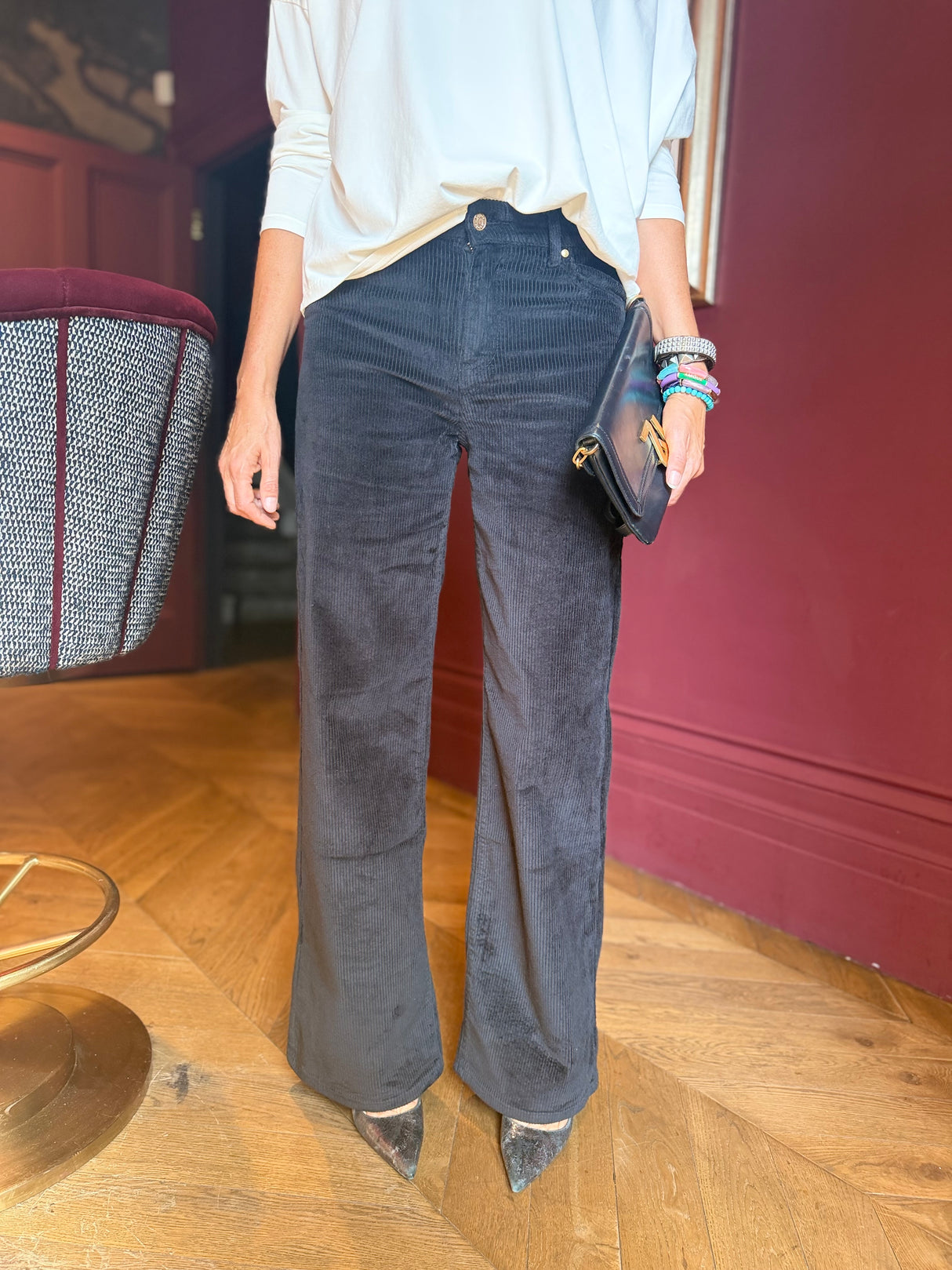 Row Corduroy Wide Leg Pant - Black