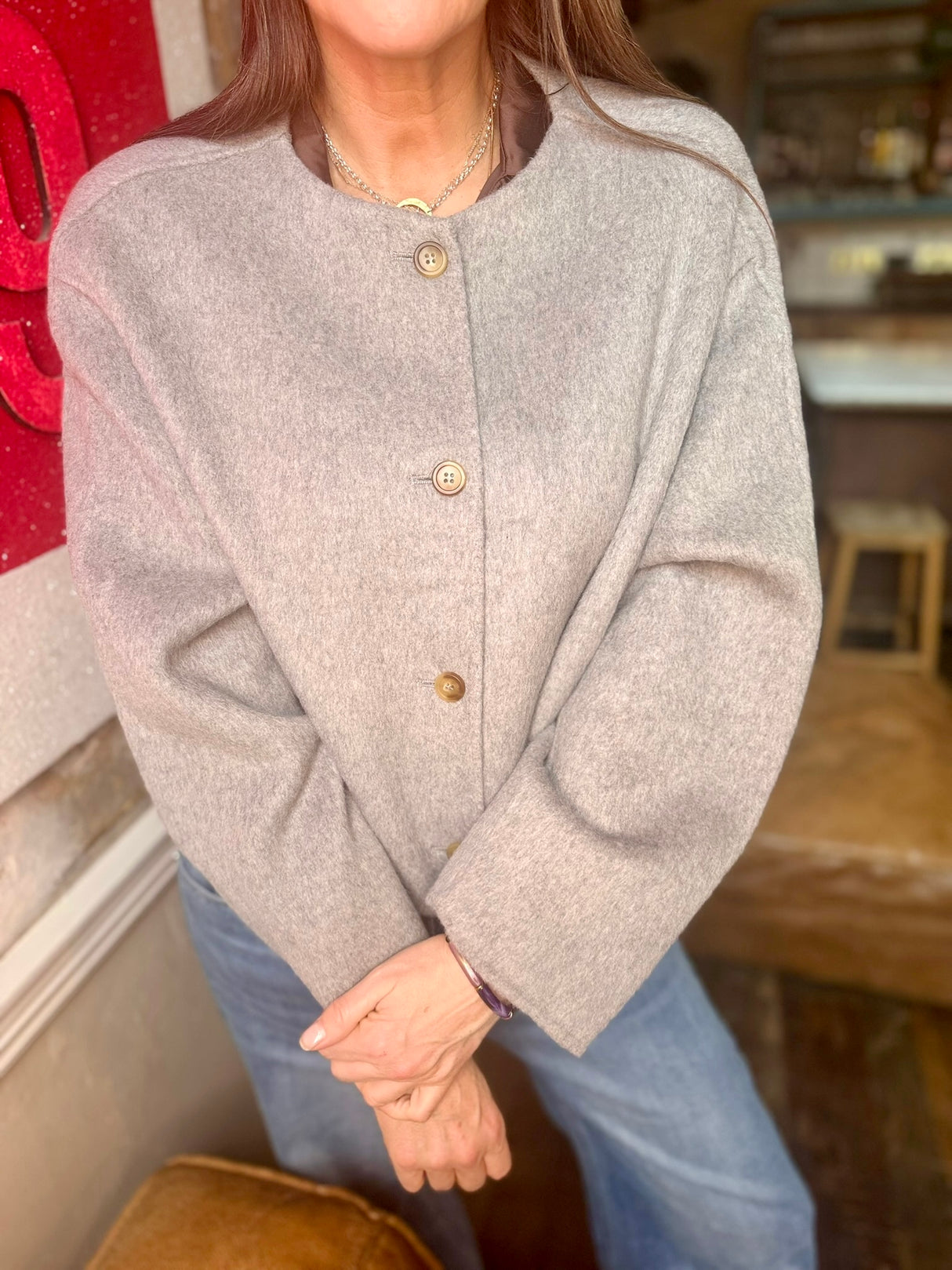 Chaqueta corta de lana Liv - Gris