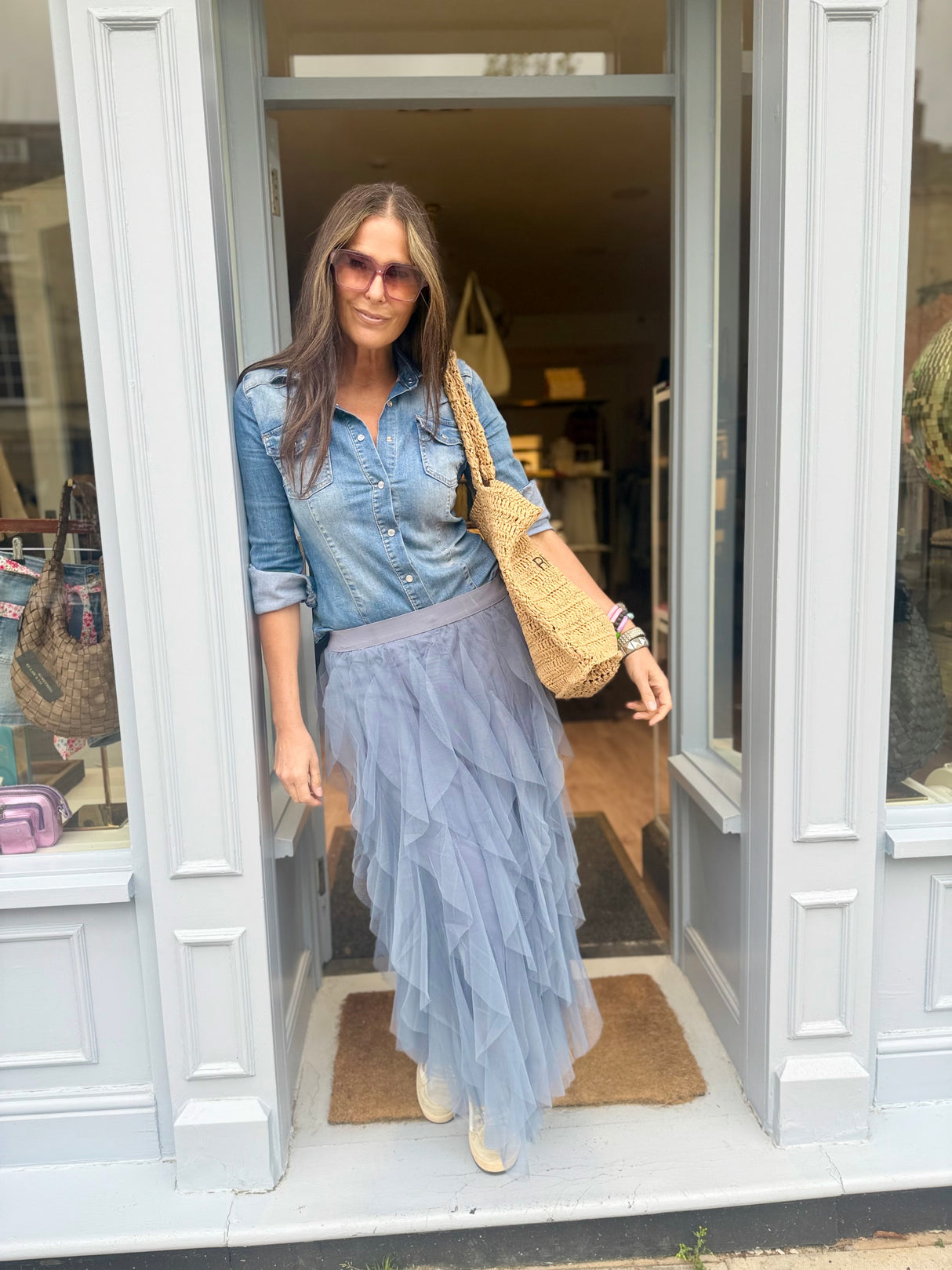 Rosalie Tulle Midi Skirt - Dusty Blue