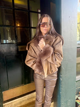 Shauna Faux Suede Bomber - Taupe