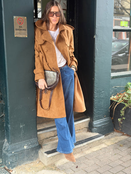 Tabitha Faux Suede Trench - Tan