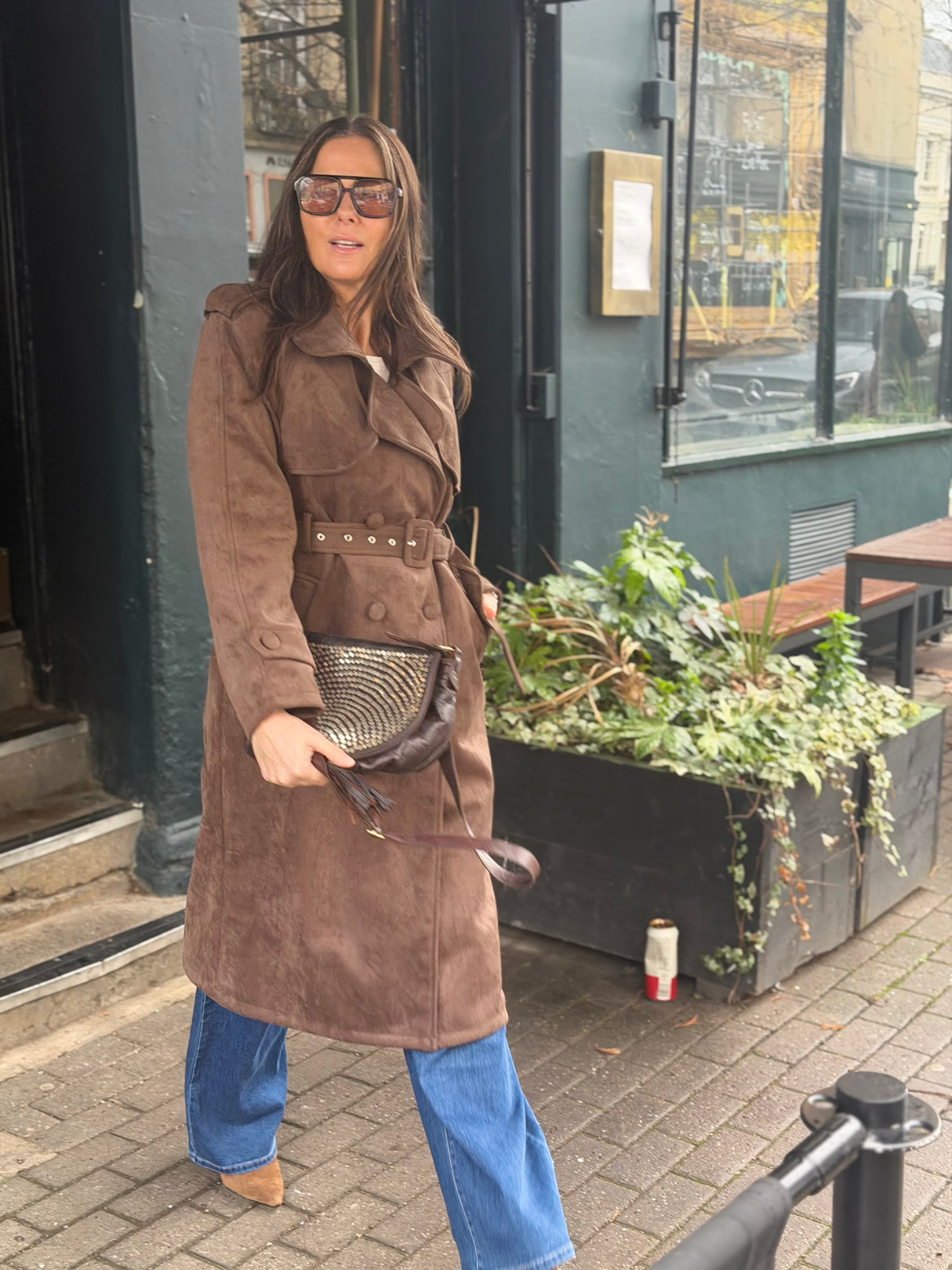 Tabitha Faux Suede Trench - Chocolate