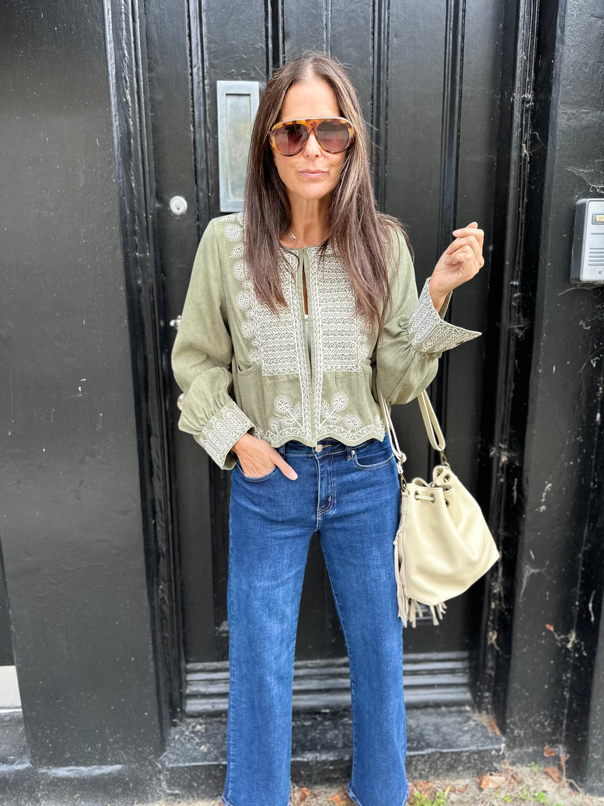 Oriana Embroidered Jacket - Khaki
