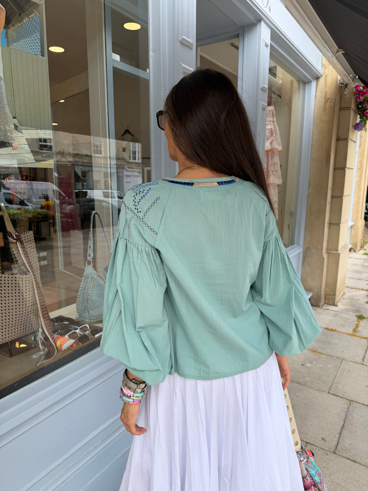 Citrine Blouse With Tassel - Aqua
