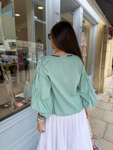 Citrine Blouse With Tassel - Aqua